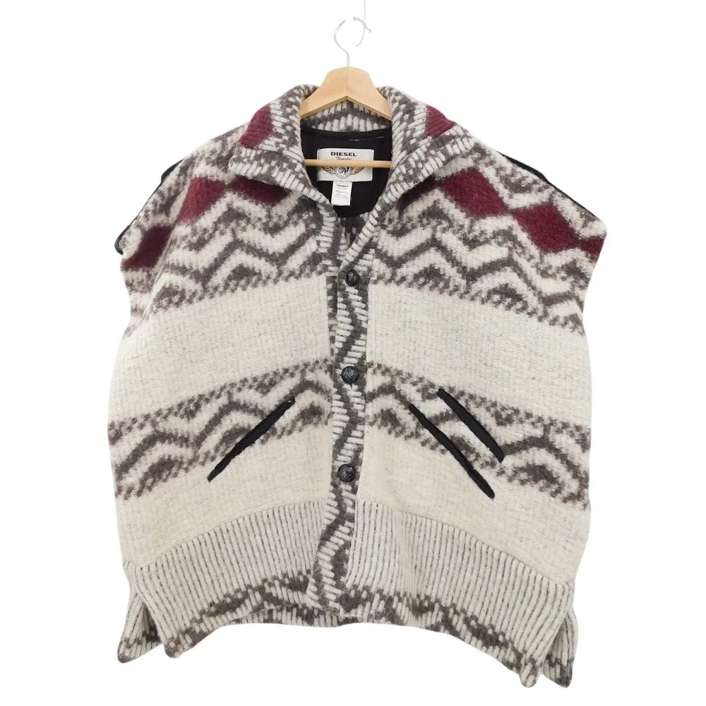 Diesel Women's Wool Blend Aztec Knit Sleeveless Cardigan Vest
